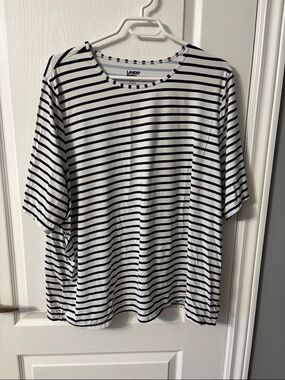 Lands' End White and Navy Striped Short Sleeve Scoop Neck Tee